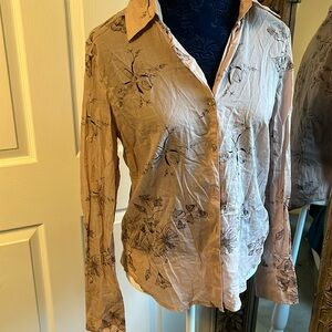 H&M vintage button down shirt, pink with brown floral design